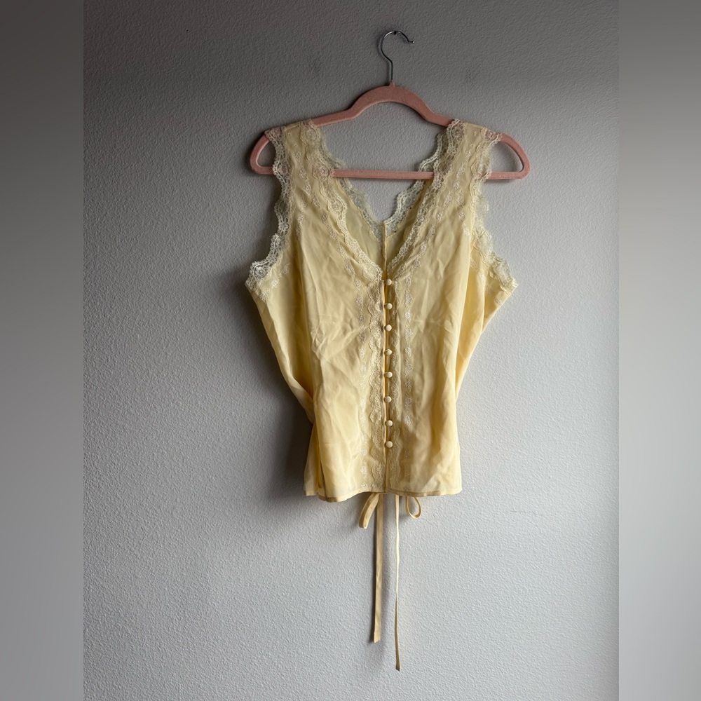 PAIGE Yellow Beige Silk Ancona Tank Top Boho Lace Blouse Tank size - Picture 3 of 8